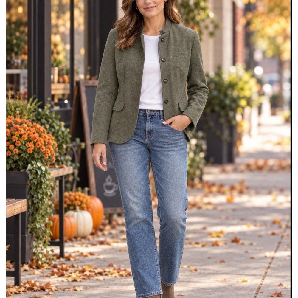 Banana Republic XL Mandarin Collar Brushed Knit Blazer Jacket Womens Olive